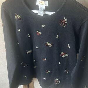 FINAL MARKDOWN Talbots Black Knit festive Top petite small